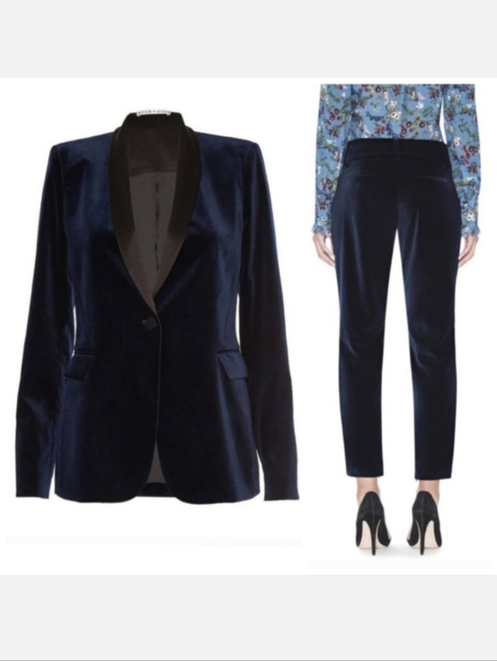 alice + olivia macey navy blue velvet pant Size 0